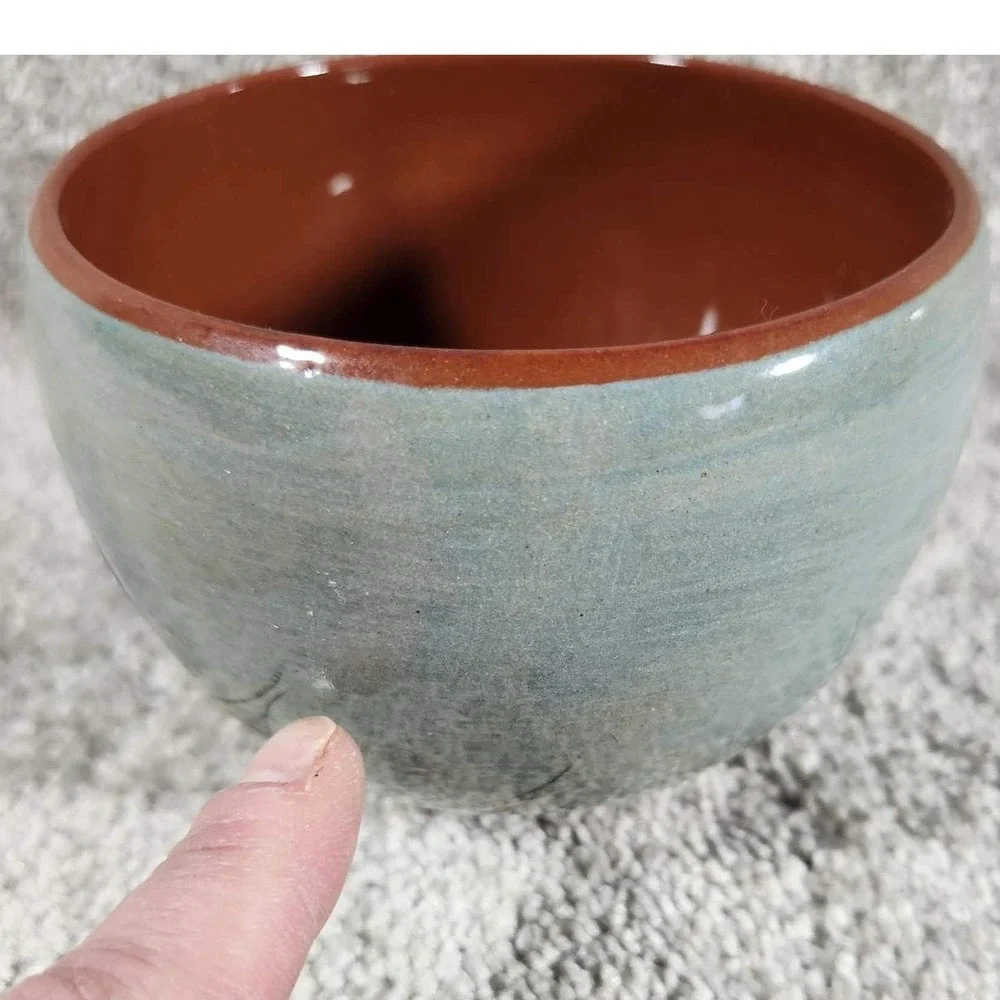 Studio Pottery‎ Dragonfly Cattail Ceramic Bowl Blue Terracotta Signed Small
